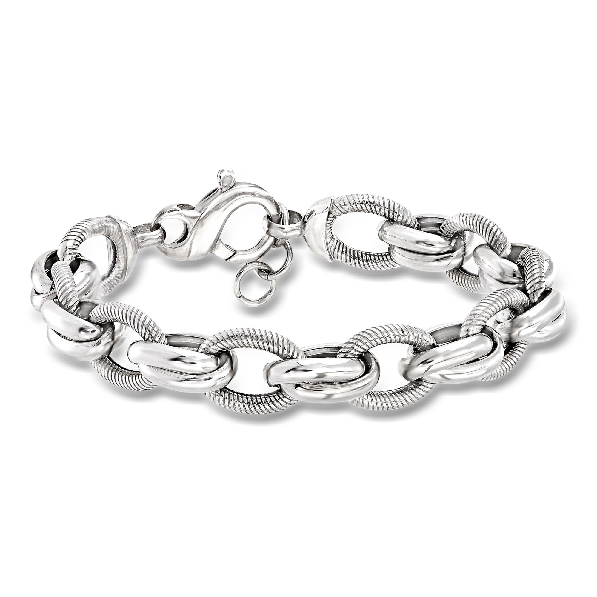 Italian Sterling Silver Textured and Polished Multi-Link Bracelet