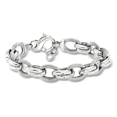 Italian Sterling Silver Textured and Polished Multi-Link Bracelet