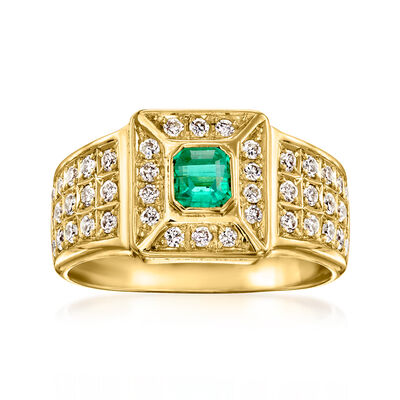C. 1980 Vintage .36 Carat Emerald Ring with .58 ct. t.w. Diamonds in 18kt Yellow Gold