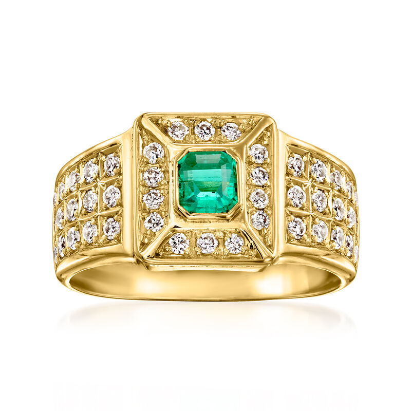 C. 1980 Vintage .36 Carat Emerald Ring with .58 ct. t.w. Diamonds in 18kt Yellow Gold. Size 7.5 image number 0