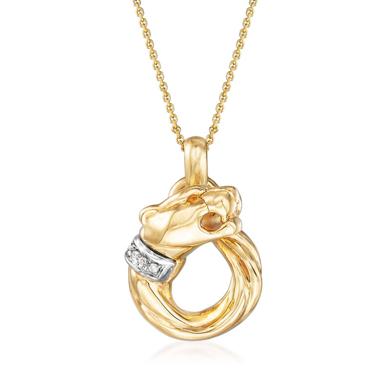 Phillip Gavriel &quot;Italian Cable&quot; 14kt Yellow Gold Panther Head Pendant Necklace with Diamond Accents. 18&quot; image number 1