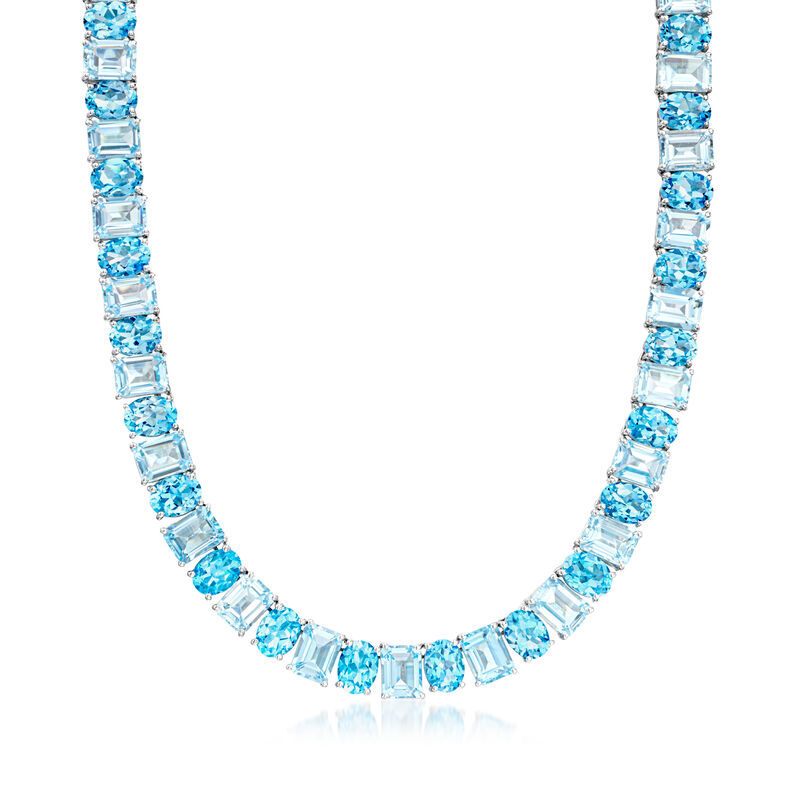 85.00 ct. t.w. Swiss and Sky Blue Topaz Necklace in Sterling Silver. 18&quot; image number 1