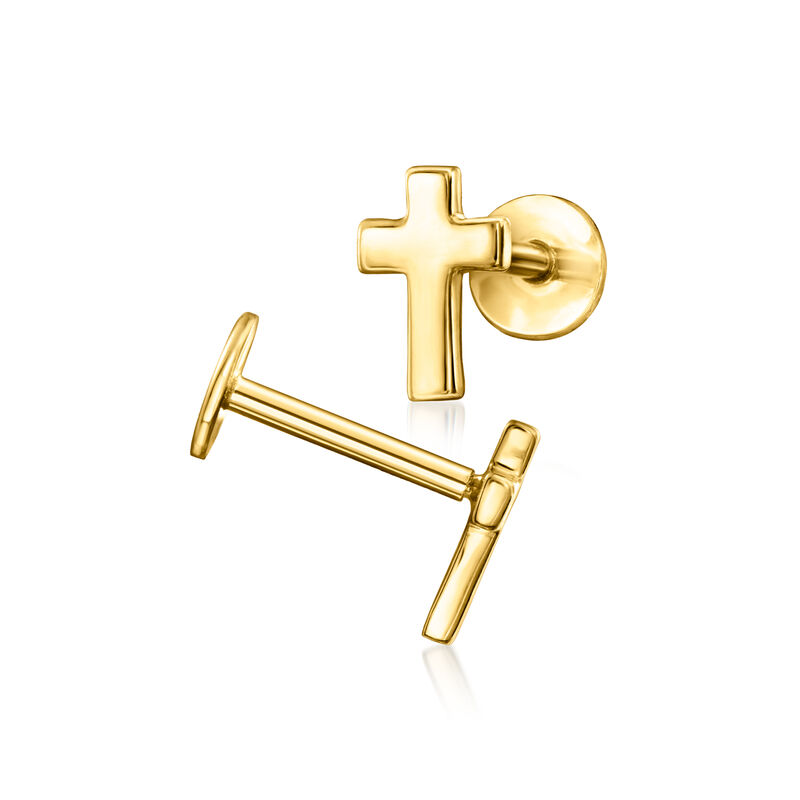 14kt Yellow Gold Cross Flat-Back Stud Earrings  image number 2