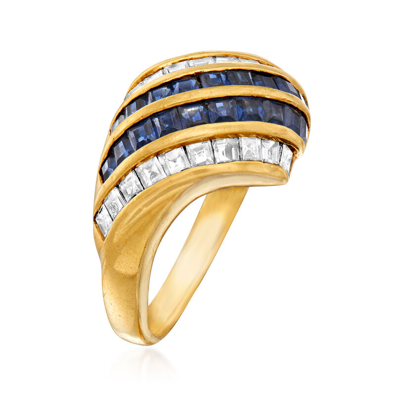 C. 1980 Vintage 1.14 ct. t.w. Sapphire and .88 ct. t.w. Diamond Diagonal Ring in 18kt Yellow Gold. Size 7.75 image number 2