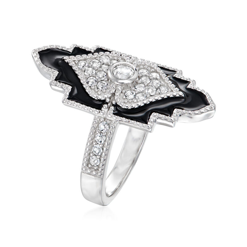 .60 ct. t.w. White Topaz and Black Enamel Art Deco-Inspired Ring in Sterling Silver image number 2