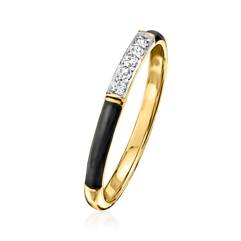 Black Enamel Ring with Diamonds in 18kt Gold Over Sterling image number 2