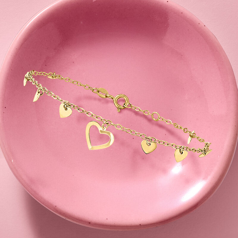 Italian 14kt Yellow Gold Heart Station Bracelet image number 2