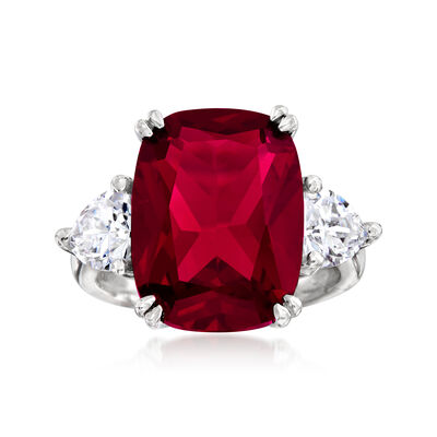 12.70 Carat Simulated Ruby and 1.75 ct. t.w. CZ Ring in Sterling Silver