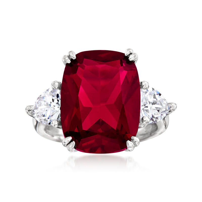 12.70 Carat Simulated Ruby and 1.75 ct. t.w. CZ Ring in Sterling Silver image number 0