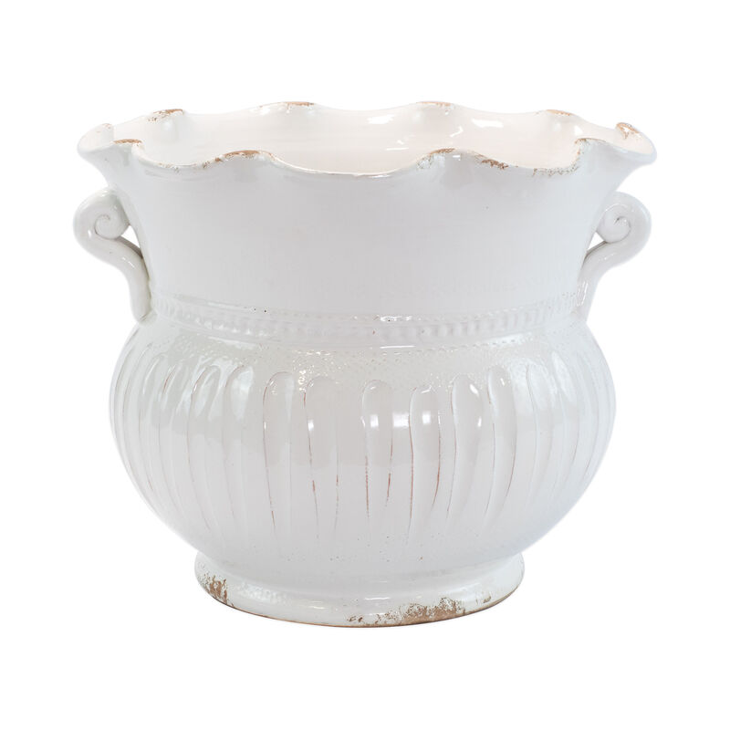 Vietri "Rustic Garden" Large White Scallop Planter image number 0