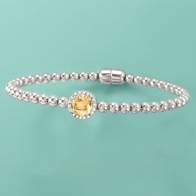1.10 Carat Citrine Beaded Bracelet in Sterling Silver with Magnetic Clasp. 7&quot; image number 2