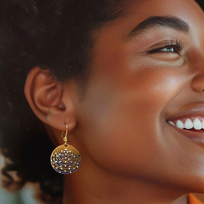 Italian Blue Enamel Circle Drop Earrings in 18kt Gold Over Sterling