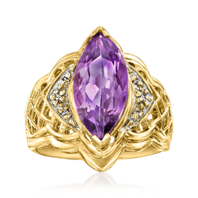 C. 1990 Vintage 2.50 Carat Amethyst Ring with Diamonds in 10kt Yellow Gold. Size 5.75 image number 0