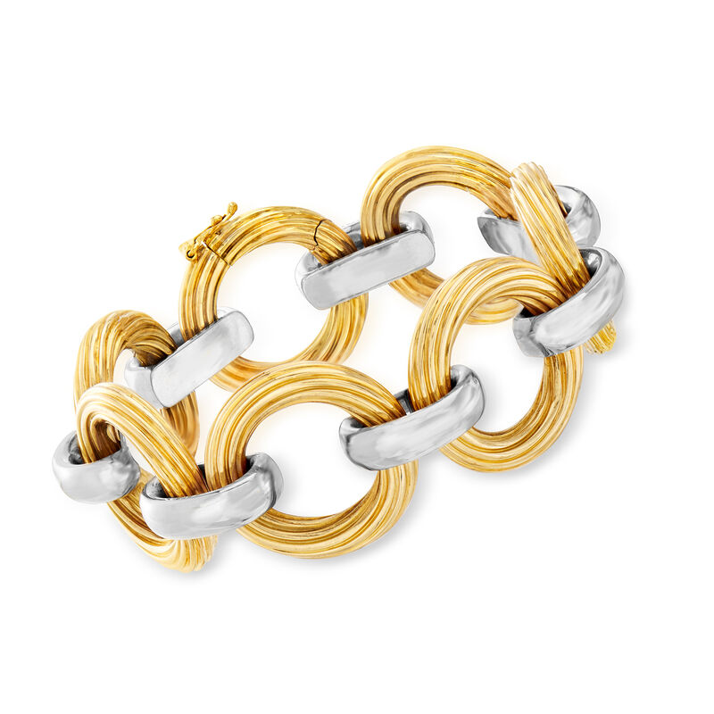 C. 1980 Vintage 18kt Two-Tone Gold Link Bracelet. 8&quot; image number 0