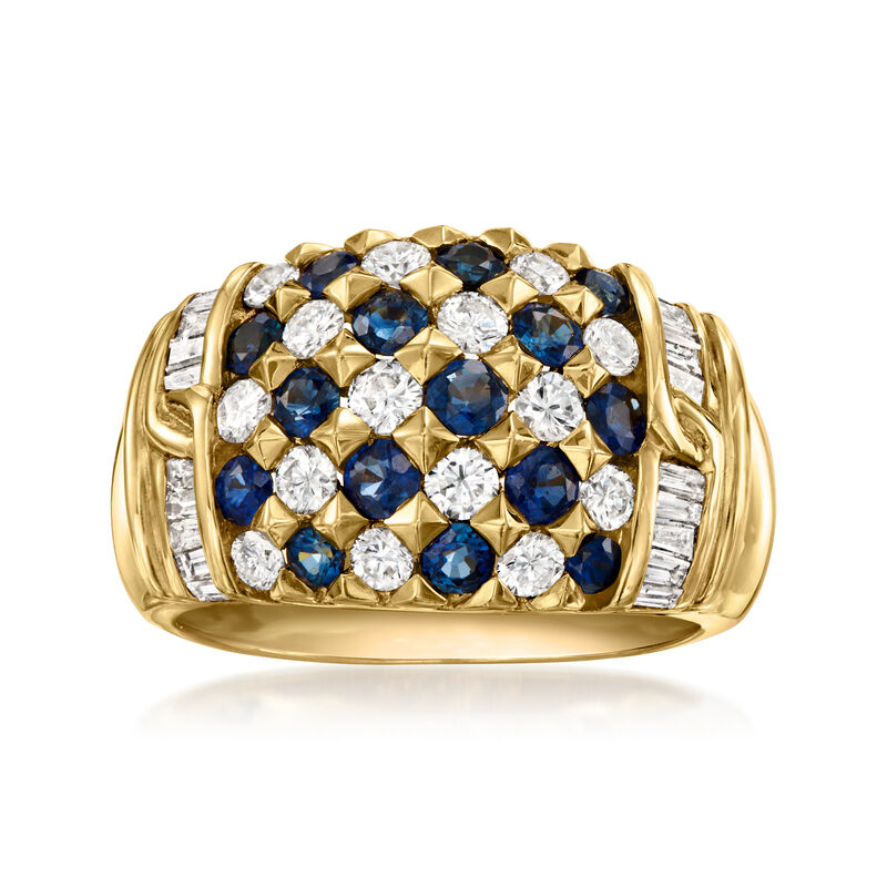 C. 1980 Vintage 1.19 ct. t.w. Sapphire and 1.08 ct. t.w. Diamond Checkerboard Ring in 18kt Yellow Gold. Size 6.5 image number 0
