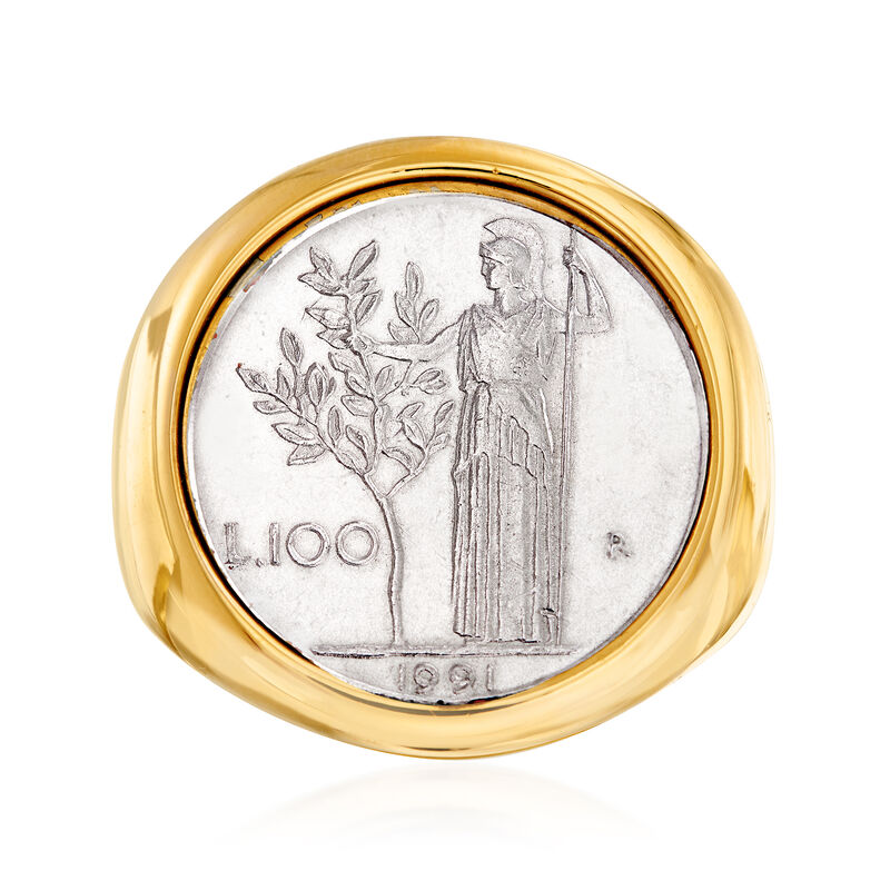 Italian Andiamo 14kt Yellow Gold Over Resin 100-Lira Coin Ring image number 0