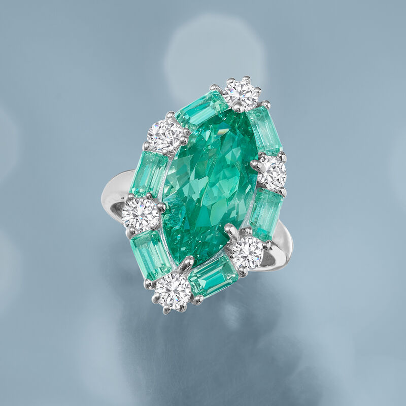 6.80 ct. t.w. Simulated Green Tourmaline and .90 ct. t.w. CZ Ring in Sterling Silver image number 3