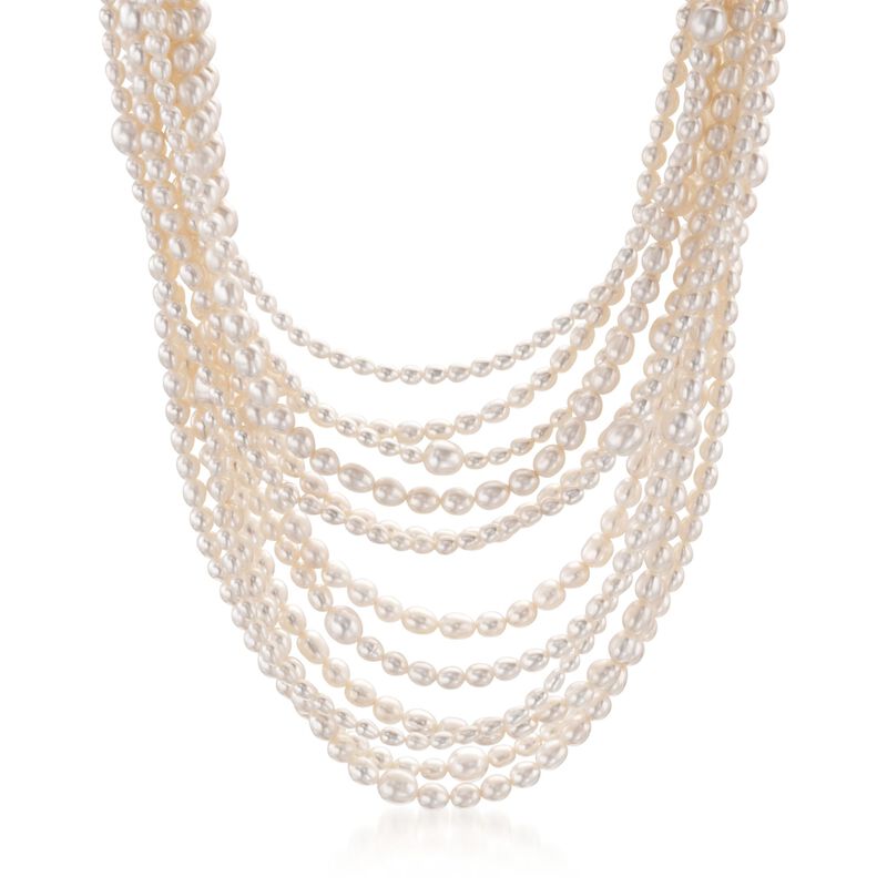 4-9mm Cultured Pearl Multi-Strand Necklace with Sterling Silver. 18&quot; image number 1
