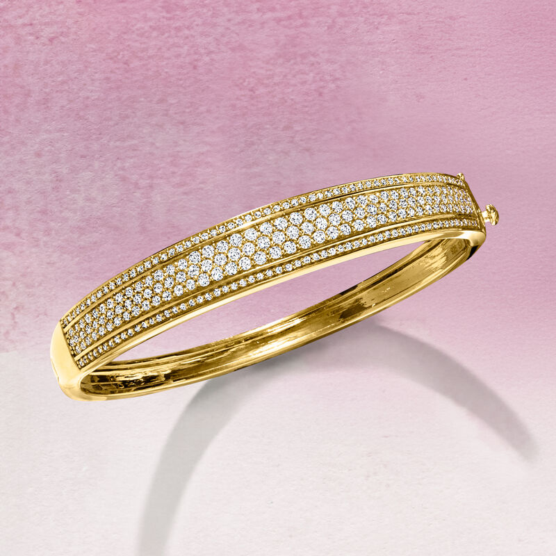 3.00 ct. t.w. Pave Diamond Bangle Bracelet in 18kt Gold Over Sterling image number 2