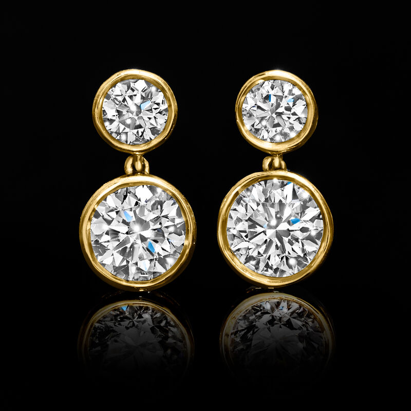2.00 ct. t.w. Bezel-Set Lab-Grown Diamond Drop Earrings in 14kt Yellow Gold  image number 2