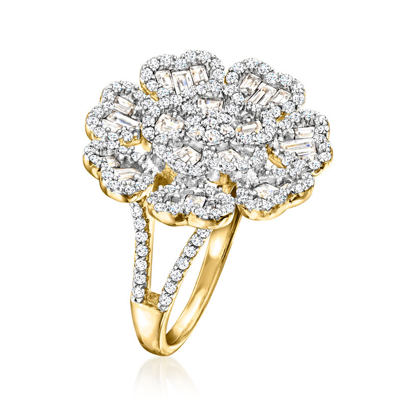 1.50 ct. t.w. CZ Heart-Petal Flower Ring in 18kt Gold Over Sterling image number 2