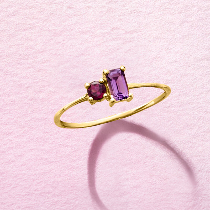 .20 Carat Amethyst and .10 Carat Rhodolite Garnet Toi et Moi Ring in 14kt Yellow Gold. Size 8 image number 3