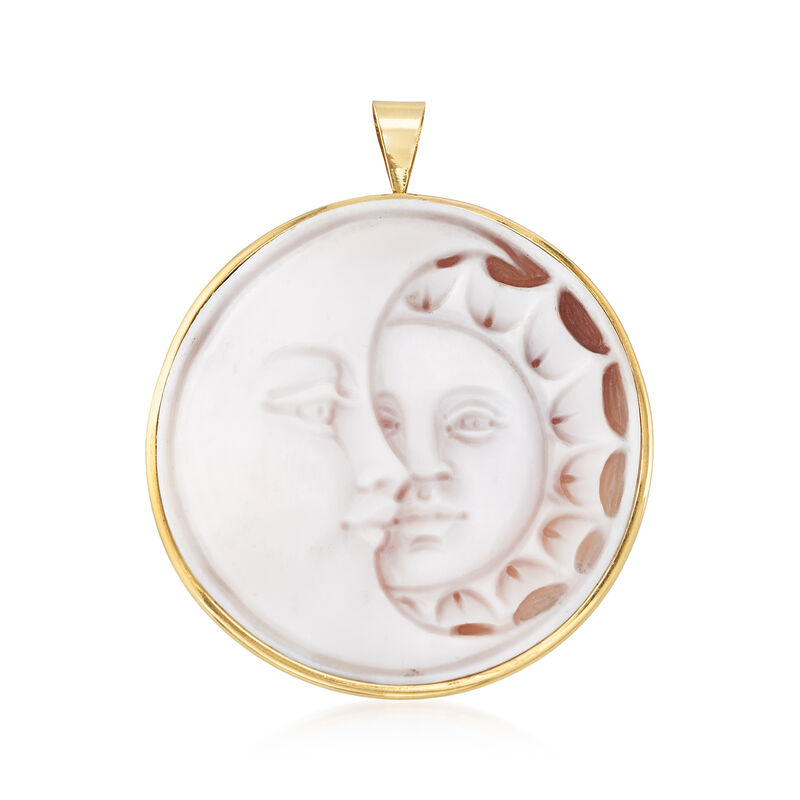 Italian Sun and Moon Shell Cameo Pin/Pendant in 14kt Yellow Gold image number 1