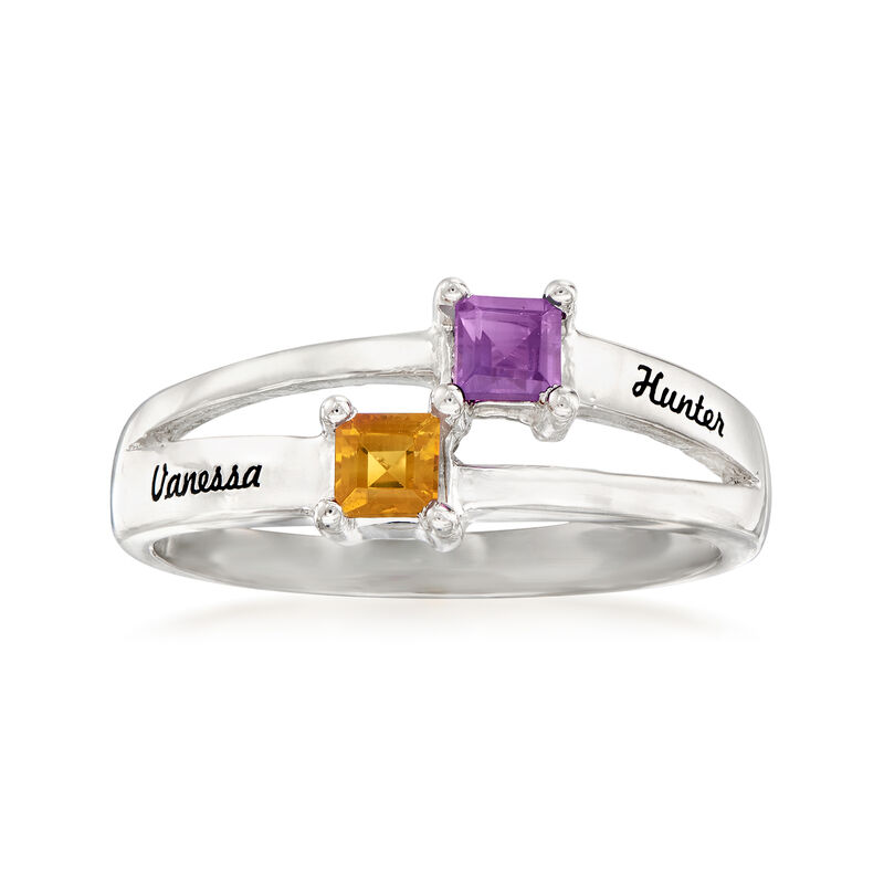 Personalized Birthstone and Name Couple's Ring in 14kt Gold image number 2