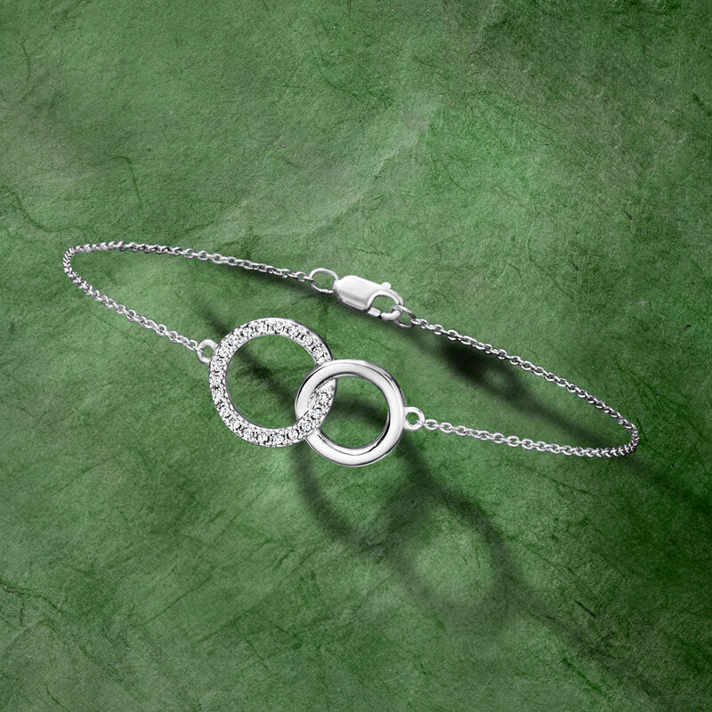 .10 ct. t.w. Pave Diamond Interlocking-Circle Bracelet in Sterling Silver image number 2