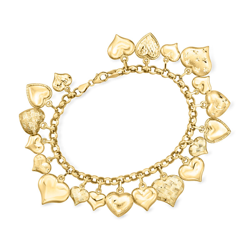 C. 1990 Vintage 14kt Yellow Gold Heart Charm Bracelet image number 0