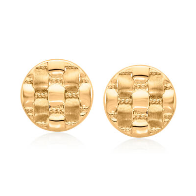 C. 1980 Vintage 14kt Yellow Gold Basketweave Button Earrings