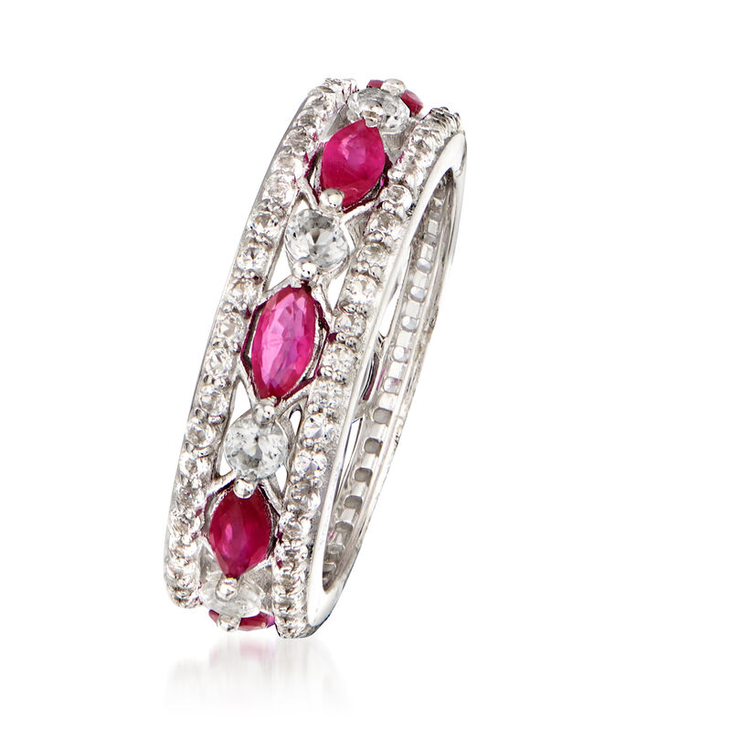 1.60 ct. t.w. White Topaz and 1.45 ct. t.w. Ruby Eternity Ring in Sterling Silver. Size 8 image number 2
