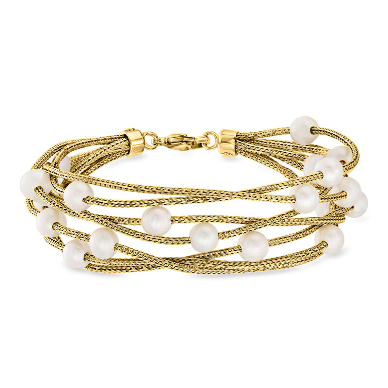 Italian 5-6mm Cultured Pearl Multi-Row Station Bracelet in 18kt Gold Over Sterling image number 0