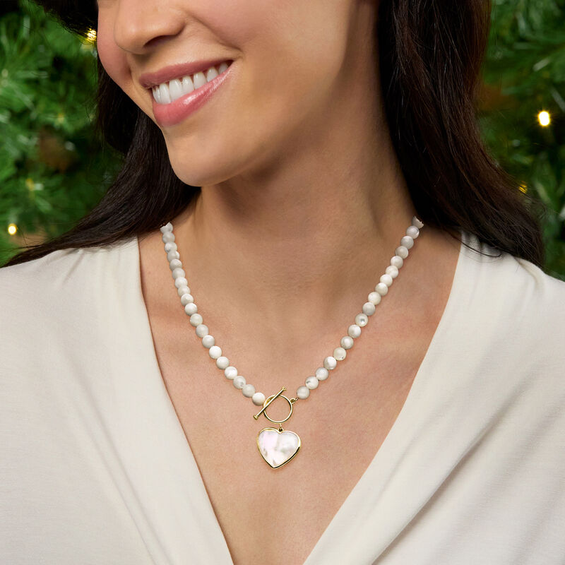 Mother-of-Pearl Heart Toggle Necklace in 18kt Gold Over Sterling image number 1