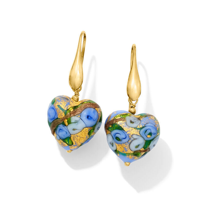 Italian Multicolored Murano Glass Heart Bead Drop Earrings with 18kt Gold Over Sterling image number 4