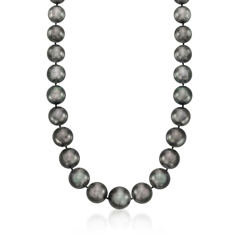 11-15mm Black Cultured South Sea Pearl Necklace with Diamond Accents and 14kt White Gold. 18&quot; image number 1