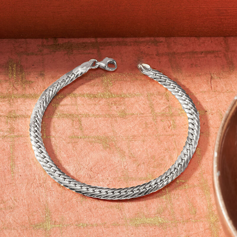 Italian 14kt White Gold Cuban-Link Bracelet. 7&quot; image number 2