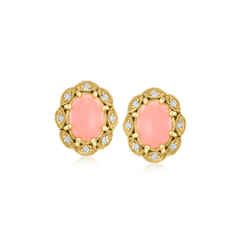 Pink Coral and .10 ct. t.w. White Zircon Earrings in 18kt Gold Over Sterling  image number 0