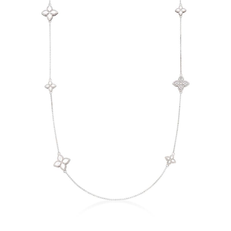 Roberto Coin &quot;Princess Flower&quot; .17 ct. t.w. Diamond Clover Station Necklace in 18kt White Gold image number 0
