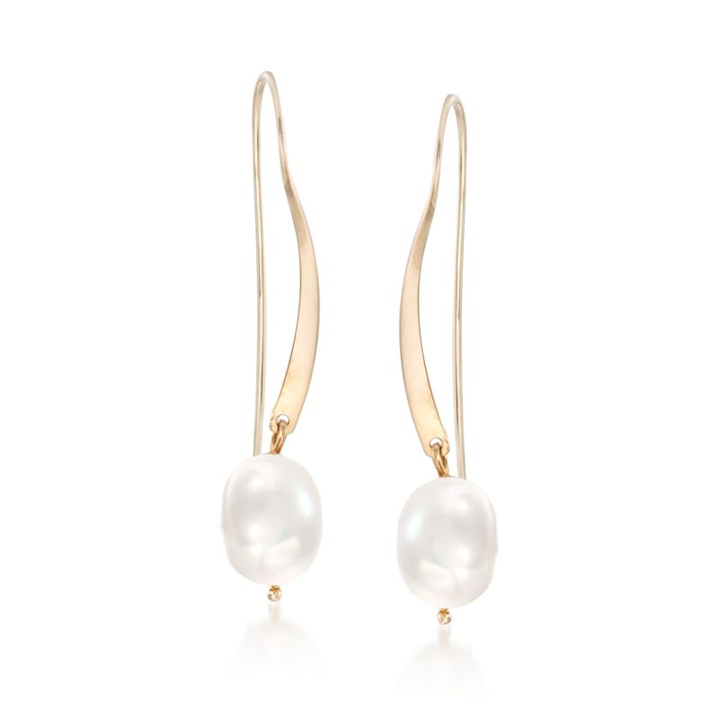 8mm Cultured Pearl Threader Earrings in 14kt Yellow Gold image number 0
