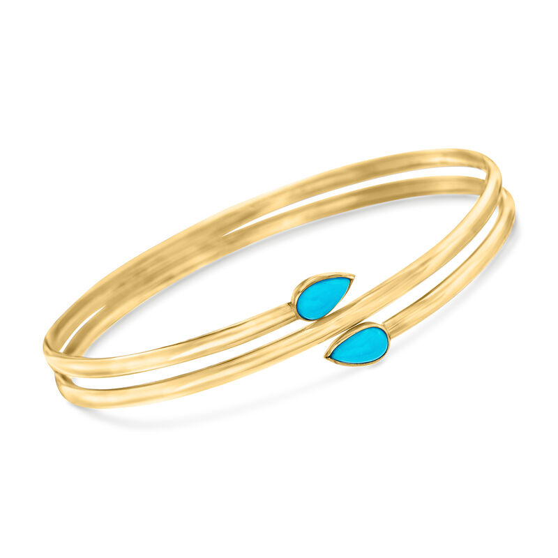 Sleeping Beauty Turquoise Bangle Bracelet in 14kt Yellow Gold. 7&quot; image number 0