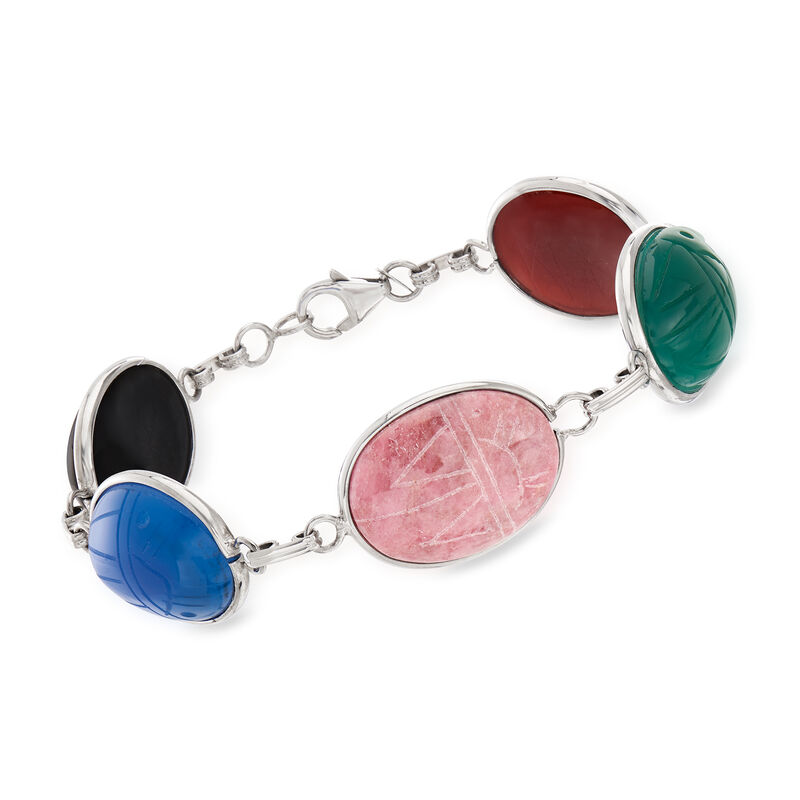 Multi-Gem Scarab Bracelet in Sterling Silver image number 0