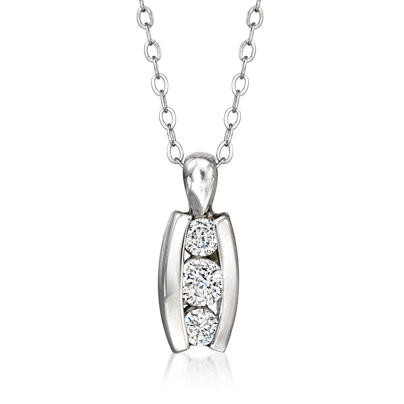 C. 2000 Vintage .45 ct. t.w. Diamond Three-Stone Pendant Necklace in 14kt White Gold image number 0