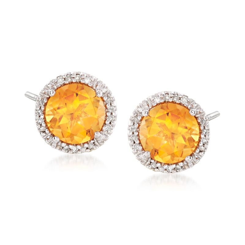 2.50 ct. t.w. Citrine Stud Earrings with Diamond Accents in 14kt Yellow Gold image number 0