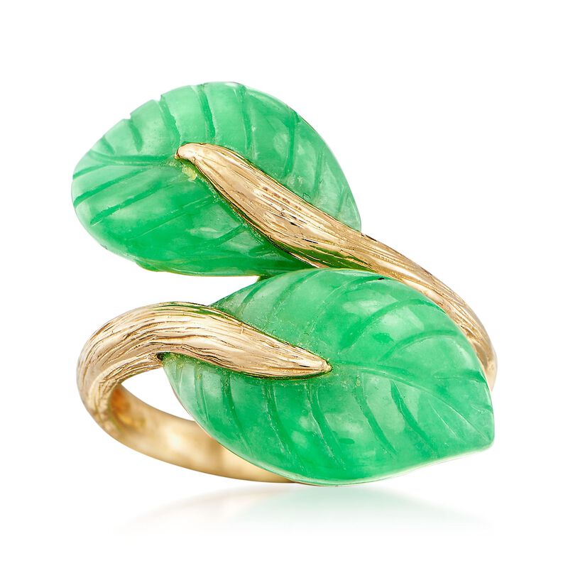 Jade Leaf Bypass Ring in 14kt Yellow Gold image number 0