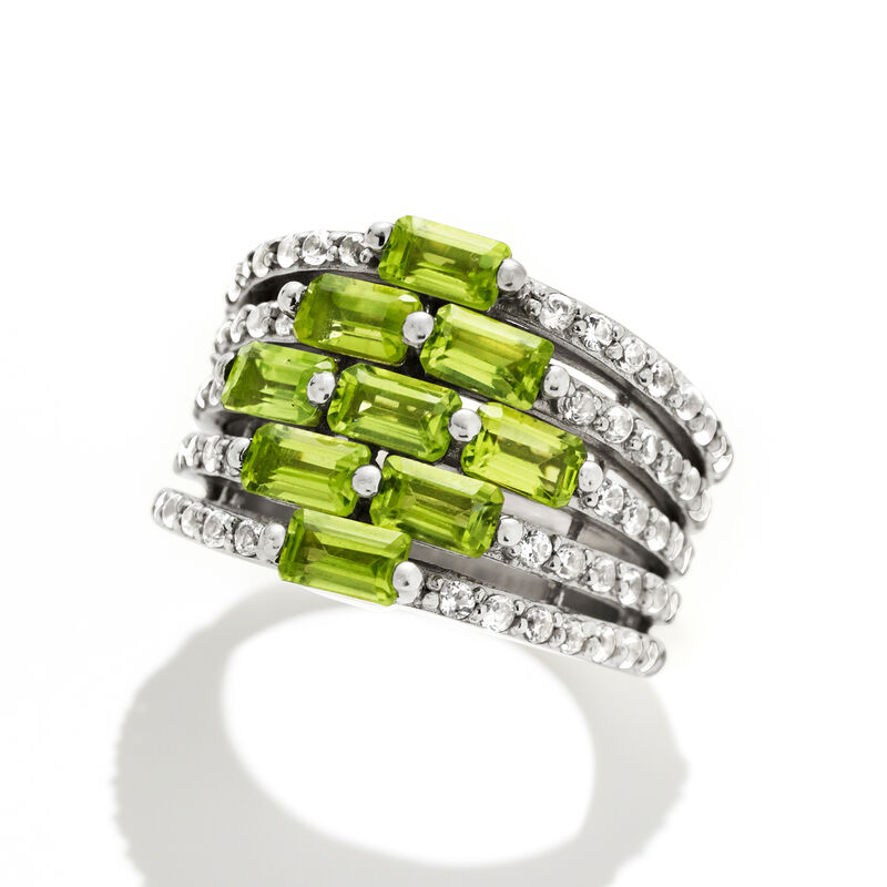 3.40 ct. t.w. Peridot and .60 ct. t.w. White Topaz Multi-Row Ring in Sterling Silver image number 4