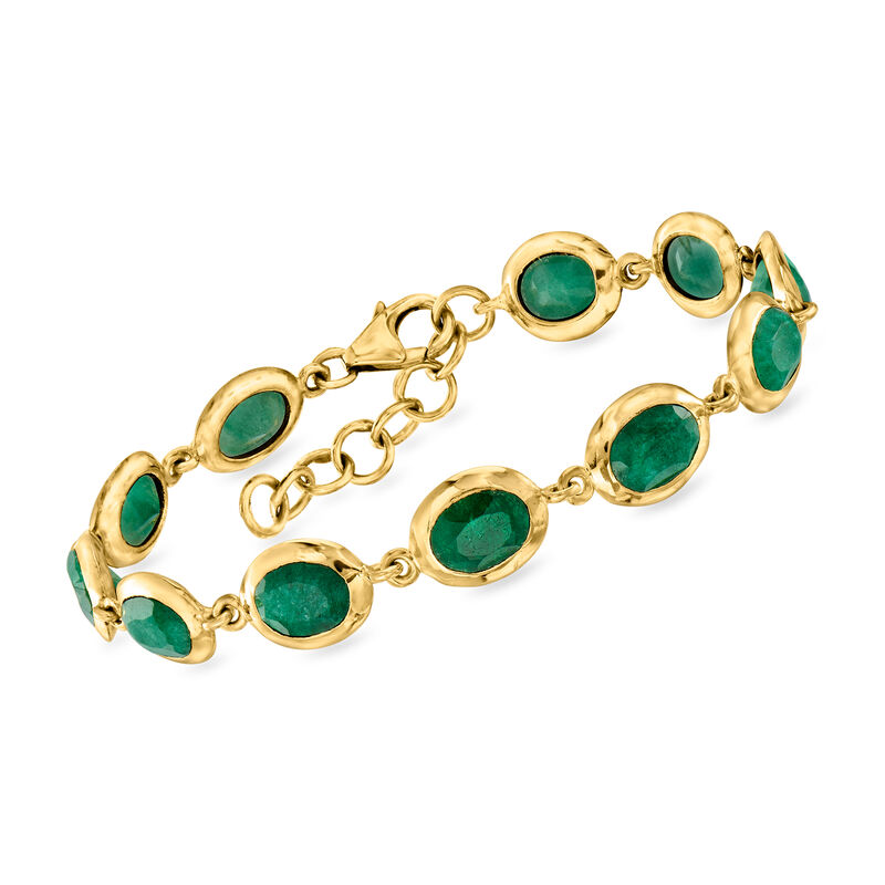 14.00 ct. t.w. Emerald Bracelet in 18kt Gold Over Sterling. 7&quot; image number 0