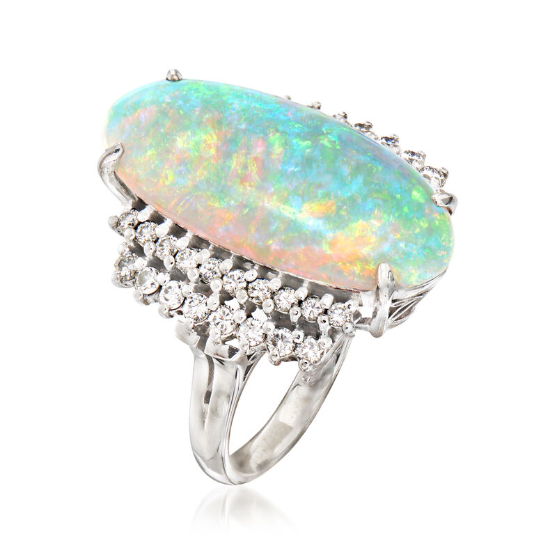C. 1980 Vintage Opal and .67 ct. t.w. Diamond Ring image number 2