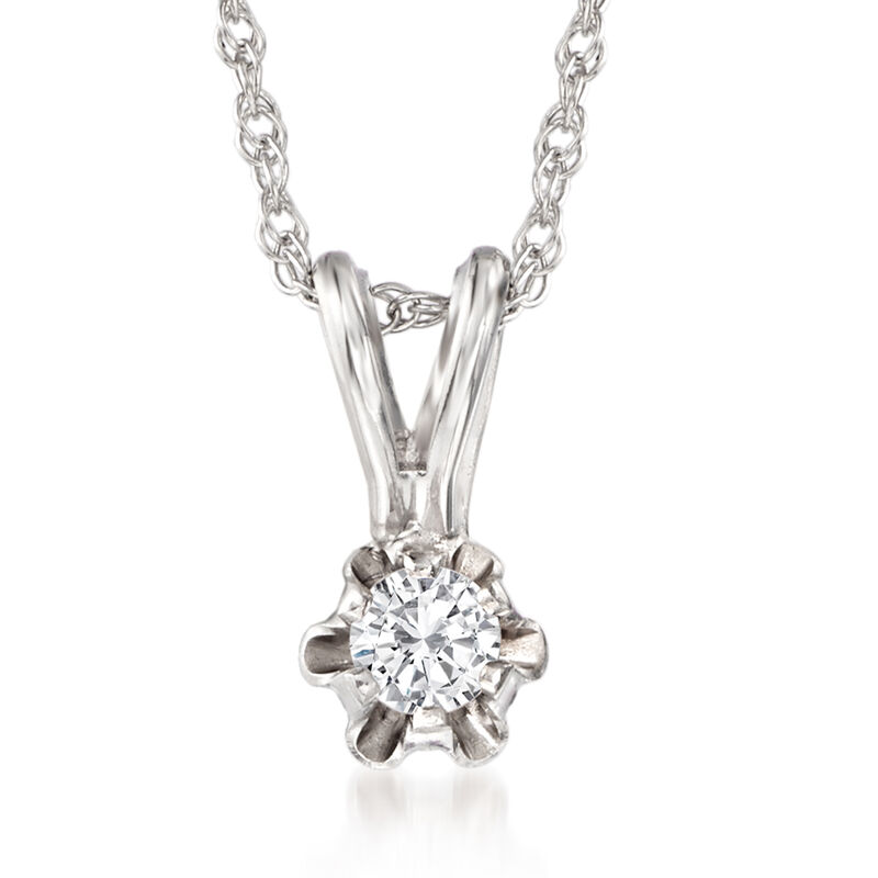 Baby's Diamond Accent Solitaire Necklace in 14kt White Gold. 13&quot; image number 0
