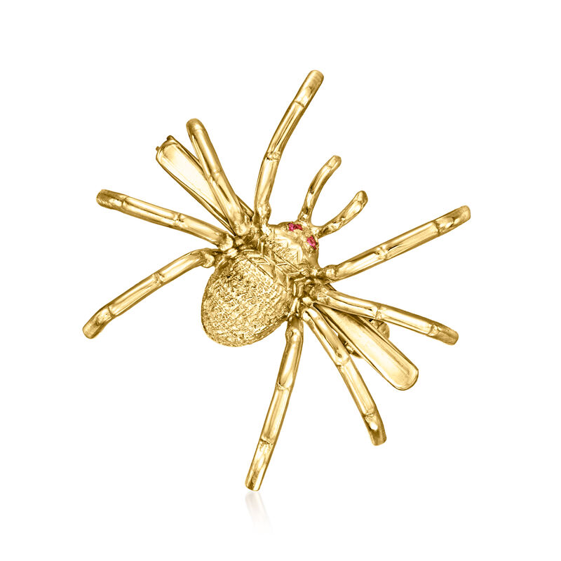 C. 1990 Vintage 18kt Yellow Gold Spider Pin with Ruby Accents image number 0